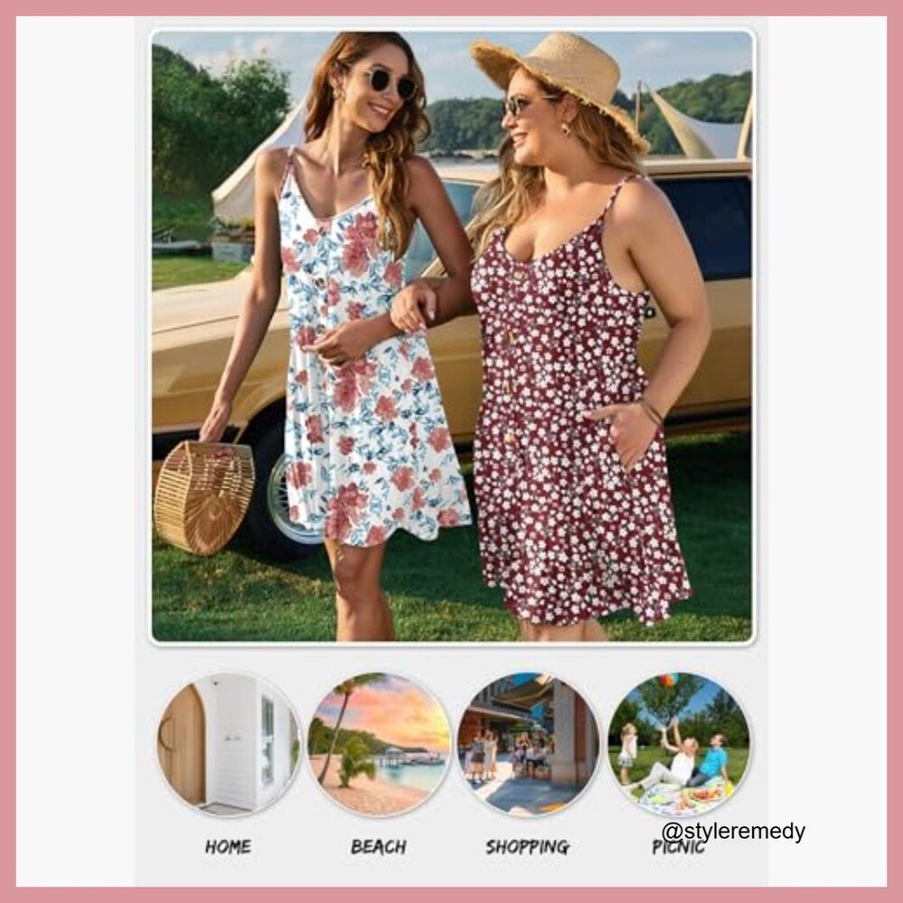 Spaghetti Strap V Neck Button Down Casual Dress W… - image 3